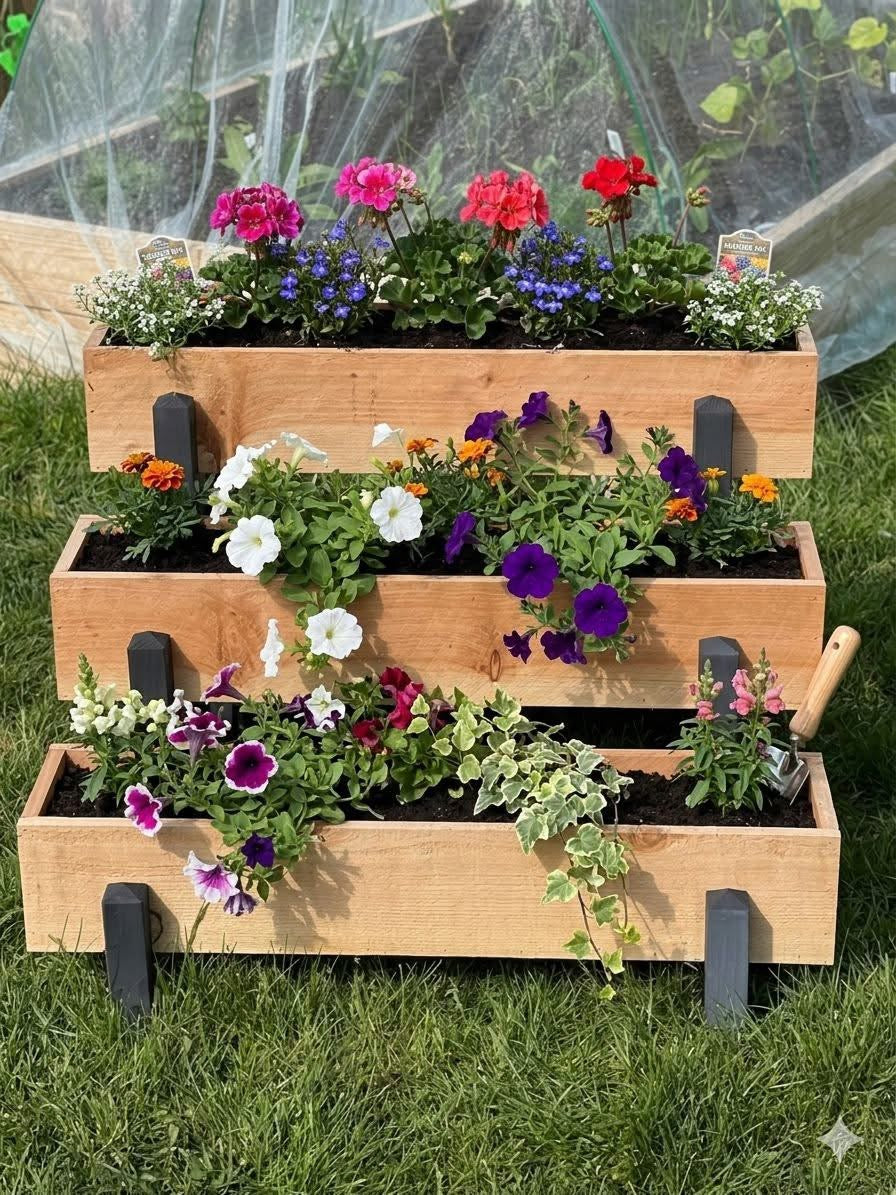 Modern Cedar Tiered Planter Stand